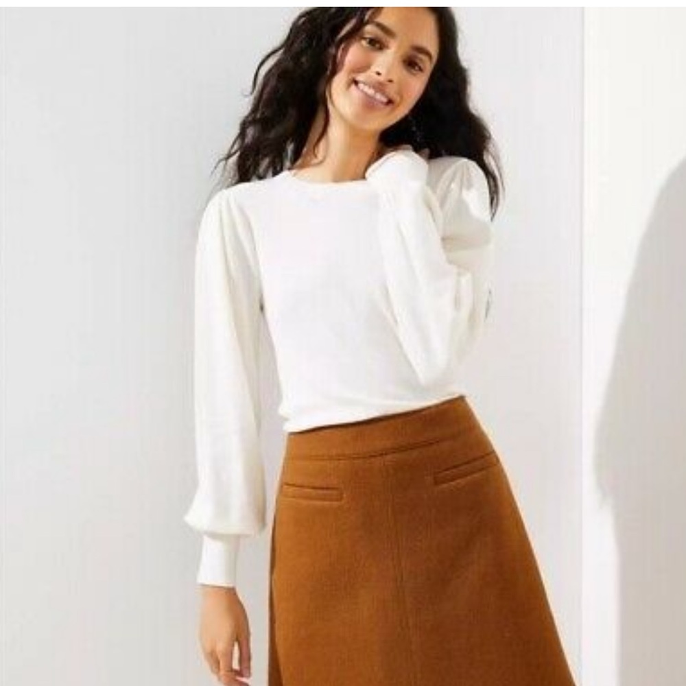 LOFT White Puff Sleeve Sweater